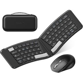 ProtoArc Ergonomic Foldable Keyboard Mouse, XKM03 Portable Folding Bluetooth Keyboard Mouse for Business Travel, Split Design, 3 Bluetooth, Rechargeable, for iPad, Tablet, iPhone - Silver Esc Button