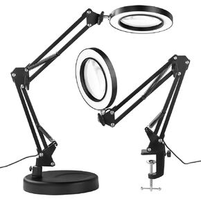 10X Magnifying Glass with Light and Stand Desk Magnifying Glass Light Table Loupe with Heavy Base 3 Color Dimmable LED Lamp for Close Work Precision Machinery Repair Reading Craft