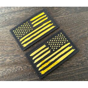 2x3.5 Reflective Special Alternative US USA American Flag Tactical Patches Hook-Fastener Backing (1 Left + 1 Right (Black-Yellow)