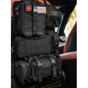 GAIZON Universal Tactical Car Seat Back Organizer, Portable&Wear-resistant Car Storage Bag with 5 Detachable Molle Pouches,American Flag,Tactical Vehicle Organizer for Jeep,Ford,Trunk, and SUV(Black)