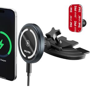 OHLPRO MagSafe Car Mount Charger for iPhone 16, 15W Fast Wireless Charging, Magnetic CD Slot Holder with 3M Adhesive Base for Dashboard, Aluminum Shell, Compatible with iPhone 16/15/14/13 Pro Max