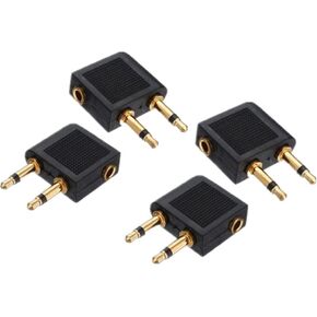 yueton Pack of 4 Golden Plated Airline Airplane Female to Double Male Flight Adapter for Headphone Stereo Plug