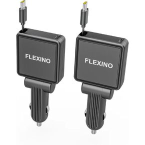 Flexino Retractable Car Charger for iPhone 16, 【Ultra-Slim】 Car Charger USB C, 45W Fast Charging Car Charger with Retractable Cord, Fit for iPhone 16/15/14/13/12, Galaxy, 2 Packs