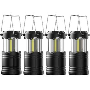 Lichamp LED Camping Lantern, 4 Pack Battery Powered Flashlight for Power Outages, Portable Collapsible Hanging Light Essential for Home, Outdoor, Emergency Lamp Survival Kit Gear for Hurricane, Black