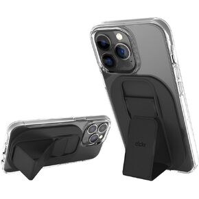 CLCKR Cell Phone Kickstand Compatible with MagSafe iPhone 12 and iPhone 13 Series, Removable Magnetic Mobile Phone Hand Grip Holder, Finger Strap, 3500G Strength Magnet for Extra Strong Mount, Black