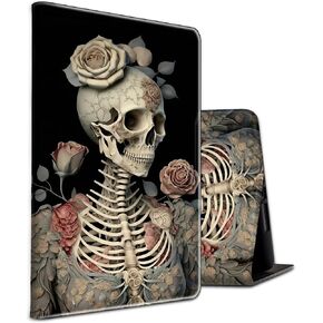 Case for 7" Kindle Paperwhite 12th Gen 2024 Released & Kindle Colorsoft Signature Edition Shockproof PU Leather Stand Cover with Auto Sleep/Wake,Elegant Skulls