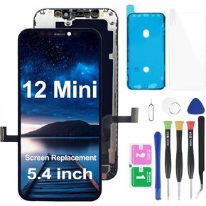 for iPhone iPhone 12 Mini Screen Replacement Retina 5.4" 3D Touch Screen LCD Display Digitizer Assembly with Repair Tool Kits, Waterproof Tape, Screen Protector (for iPhone 12Mini (5.4 inch)