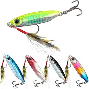 5pcs Jigs Fishing Lures for Saltwater and Freshwater, Slow Sinking Metal Spoons Lures for Bass Fishing, Lifelike Swimbait with Tackle Box