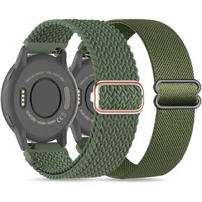 2 Pack 18mm Braided Stretchy Nylon Watch Bands Compatible with Garmin Venu 2S/Venu 3S/Vivoactive 4S/Vivomove 3S/Forerunner 255S/Forerunner 265S, Quick Release Loop Elastic Strap for Women Men