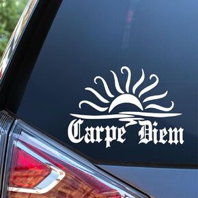 Sunset Graphics & Decals Carpe Diem Decal Vinyl Car Sticker Hiking Camping | Cars Trucks Vans Walls Laptop | White | 6 x 2.75 inches | SGD000284