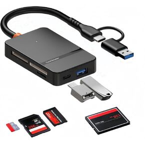 Memory Card Reader, USB 3.0 and USB-C to SD Micro SDXC, Micro SD, Micro SDHC, M2, MS, CF Card Reader Adapter, 4 Cards Simultaneously Read and Write