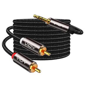 VIOY RCA to 3.5 mm Cable (3 FT), Gold-Plated Nylon Braided 3.5 mm Male to 2 RCA Male Auxiliary Stereo Audio Y Splitter Smartphones, MP3, Tablets, Speakers, Home Theater, HDTV