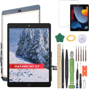 بالنسبة إلى iPad 9th Gen 2021 10.2 "A2602 A2603 A2604 A2605 ، استبدال مُخّط شاشة اللمس لأجهزة الإصلاح الزجاجية اللوحي التاسع لـ iPad التاسع مع أداة الإصلاح السوداء+ السوداء (بدون شاشة LCD) in Kuwait