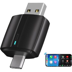 Wireless Apple CarPlay Adapter for iPhone: Mini Bluetooth Android Auto Car Dongle with USB-A Type-C