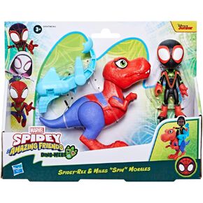 Spidey and his Amazing Friends Marvel Dino-Webs Spidey-Rex & Miles “Spin" Morales 4-inch-Scale Spider-Man Action Figure Set, Toys for Kids