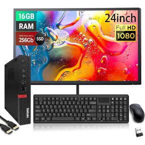 Lenovo ThinkCentre M720q Tiny Desktop Computer with 24" FHD Monitor Bundle, Intel i5-8400 2.8GHz, 16GB DDR4, 256GB SSD, USB WiFi, Keyboard&Mouse, Win10 Pro (Renewed)