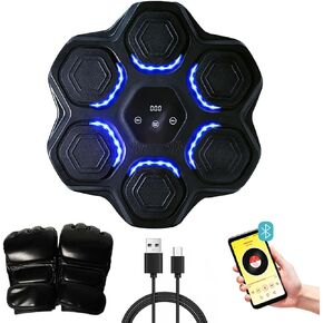 7-Speed Bluetooth Musical Boxing Machine,Wall Mounted Lighted Music Punching Machine,Rechargeable Intelligent Boxing Equipment with Gloves,Boxing Reaction Target Boxing Machine for Kids and Adults