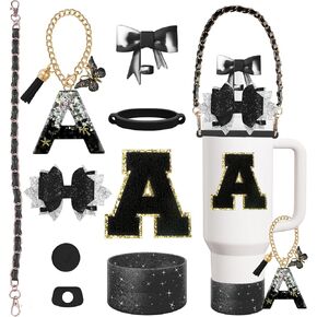 Stanley Cup Accessories,Shiny Set,Including Bow Straw Cover,Leather Water Bottle Handle Strap,Letter Charm and Other Accessories,Suitable for 30oz and 40oz Stanley Cup