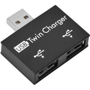 Mini Hub USB2.0 Male to 2-Port USB Twin Charger Splitter Adapter Converter Kit for Mobile Phone/Laptop (Black)