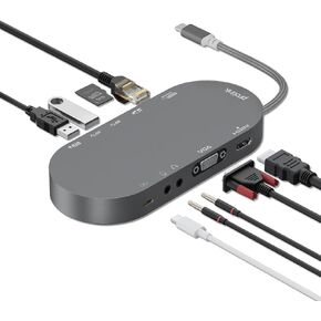10 in 1 USB C Hub, USB C to VGA HDMI MultiPort Adapter with HDMI, VGA, PD, Ethernet, SD/TF, USB C/A Ports, Mic/Audio – USB C Laptop Docking Station, Compatible with Dell/Surface/HP