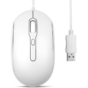 Perixx PERIMICE-222UW Wired USB Optical Mouse, Adjustable 1200/1600/2000 DPI, Ambidextrous Design, Long 5.9 Ft Cable, White