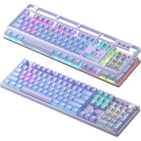 AULA F2088 Pro Keyboard, 108 Keys Purple Mechanical Keyboard with RGB Rainbow Backlit, Removable Upper Cover, Aesthetic Media Knob Red Switches Programmable Keys USB Wired Keyboards for MAC PC Gamer