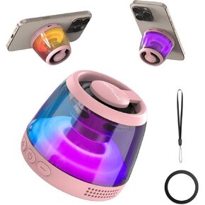 Magnetic Bluetooth Speaker Mini, Portable Phone Stand with Lanyard, 5W Inner Magnetic Speaker& Multi RGB Light, Gifted Magnetic Ring for Phone Case, TF Card Playing,Portable Speaker Bluetooth