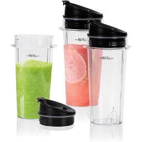 3 Pack Blender Cups Replacement Single Serve 16 OZ Cups with Seal Lids, Blender Replacement Parts Compatible with Ninja Blender BL660 BL770 BL780 QB3001SS
