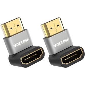 VCELINK HDMI Right Angle Adapter 8K@60Hz, 90 Degree HDMI Adapter Male to Female, HDMI 2.1 Cable Adapter with 4K@120Hz, HDR, eARC for for HDTV Switch Laptop PS4 PS5 Xbox, 2-Pack