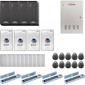 Visionis FPC-6205 Four Doors Access Control TCP / IP Wiegand For Out Swing Electric 600lbs MagLock Controller Box + Indoor/Outdoor Card Reader + Software Included + 20,000 Users Kit