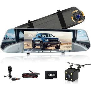 Podofo Mirror Dash Cam for Cars,7" Rear View Mirror 1080P Front and Rear View Dual Cameras,Super Night Vision,Parking Assistance,Loop Recording,Motion Detection,Waterproof Backup Camera for Cars+64G in Kuwait