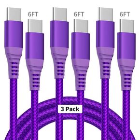 USB C to USB C Cable 60W(3A), Nylon Braided USB C Charger Cable Fast Charging for iPhone 16/15 Pro Max Plus/Samsung S23, Switch, Pad and More(3FT 3Pack Purple)