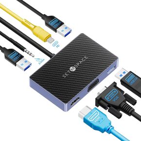 7 in 1 Docking Stations, 100W Charging for Laptop, 1 x USB 3.0, 2 x USB 2.0, Dual Display, HDMI for 4K@60Hz, VGA for 1080P@60Hz, 3.5mm Audio, for Dell/HP/Lenovo/Surface/Mac in Saudi Arabia