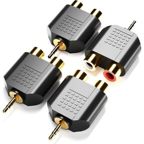 3.5MM to RCA Splitter Adapter, Gold Plated 3.5 mm TRS to Dual RCA Female Jack Y Plug Audio Converter - 4 Pack