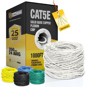 Cat5e Ethernet Cable 1000FT Pull-Box, 24AWG, CMP Plenum Insulated Solid Bare Copper Internet Cable 350 MHz, Provides High-Speed 1-5Gbps, UTP Bulk Ethernet Cable with Smooth Fast Reel, White