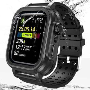 حافظة Hensinple مقاومة للماء لساعة Apple Watch Band 45mm Series 8/7 مع واقي شاشة مدمج، IP68 مقاوم للماء، غطاء حزام متين مقاوم للصدمات 360 درجة للرجال والنساء، أسود in Kuwait