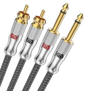 EMK RCA to 1/4 Cable, Dual RCA to Dual 1/4 inch TS Stereo Audio Interconnect Cable Patch Cords for Home Theater,Amplifiers,Guitar,Keyboard Piano,Mixing Console,DVD Player,Speaker(2Ft/0.6M,Silver)