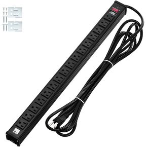 CRST 16-Outlet Heavy Duty Metal Power Strip, 15-Foot Power Cord / 15 Amps / 1875W for Office, School (UL Listed) Black