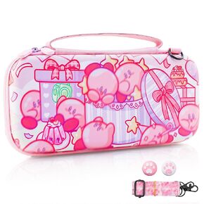 HYPERCASE Cute Pink Switch Carrying Travel Case, Portable Anime Switch NS/OLED Console & Acceesories Storage Bag Pouch with 10 Game Card Slots, Adjustable Shoulder Strap & 2 Kawaii Thump Caps
