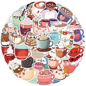 Drinks: Cocoa Stickers Pack, 50PCs Warm Hot Cocoa Stickers, Vinyl Decals, Stickers for Hydro Flask, Laptop, Water Bottle, Scrapbook, Goodie Bag & Gift Stickers for Kids, Toddlers(Cocoa)