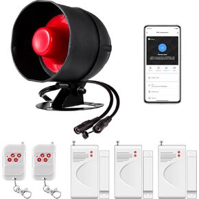 WiFi Alarm Home Security System, Wireless Alarm System with Loud 120dB Window Door Alarms Sensor, Remote Control WiFi Siren for Shed Garage