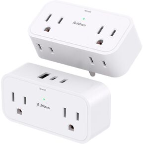 2 Pack Outlet Extender Multi Plug Outlet - Addtam 4 AC Outlets 3 USB Wall Charger (2 USB C), 3 Sided Multiple Plug Adapter No Surge Protector for Cruise Ship Home Office Dorm Room Travel Essentials