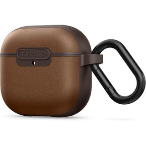 CYRILL Kajuk Compatible with Airpods 4 Case Cover, Premium Vegan Leather Case for Airpods 4 with Shock-Absorbent Bumper and Carabiner [Compatible with MagSafe] (2024)- Saddle Brown