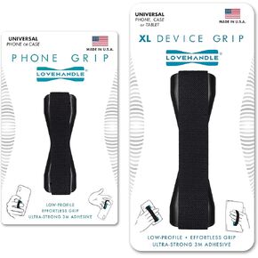 LoveHandle Duo Grip for Smartphone and Tablet - Black Elastic Strap wih Black Base Original Grip + XL Grip