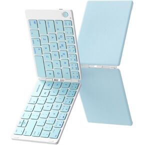 Samsers Wireless Folding Keyboard, Wireless Foldable Bluetooth Keyboard, Full-Size Travel Keyboard Sync Up to 3 Devices for iOS Android Windows Phone Tablet and Laptop, Lake Blue
