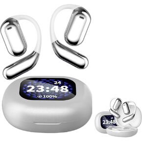 Wireless Earbuds with Touch Screen Display, Over-Ear Headphones (Silver)