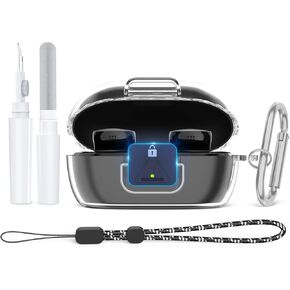 Secure Lock Case for New Bose QuietComfort Earbuds Case(2024), Clear TPU Shockproof Protective Cover for Bose QuietComfort Earbuds 2024 with Cleaning Kit& Keychain&Lanyard (Clear Purple)