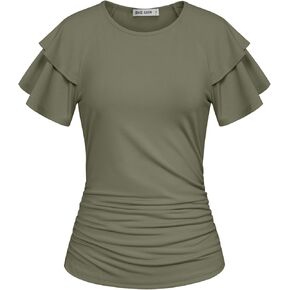 GRACE KARIN Women's 2024 Summer Tops Ruffle Sleeve Basic T Shirts Casual Ruched Work Dressy Blouses