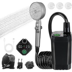 2025 Upgraded Camping Shower Kit, Portable Shower for Camping, Ultra High Pressure Outdoor Shower with LED Display, 6000mAh Lightweight 4 Mode Camping Pump for Hiking, Backpacking, RV Travel, Car, Pet