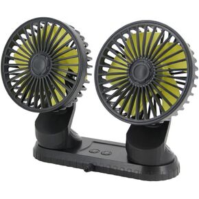 USB Powered Car Dual Head Fan, Multi-Angle Rotatable Dashboard, Three Gears Summer Cooling Fan Accessories, ABS Car Cooling Fan, Black+Yellow